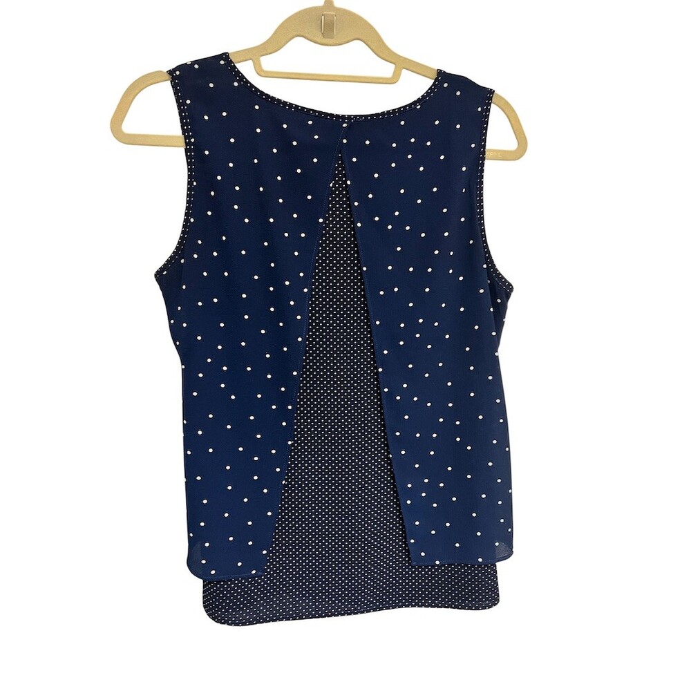 Skies Are Blue Blouse Womens Size S Navy Polka Dot Sleeveless V-Neck - Picture 4 of 4